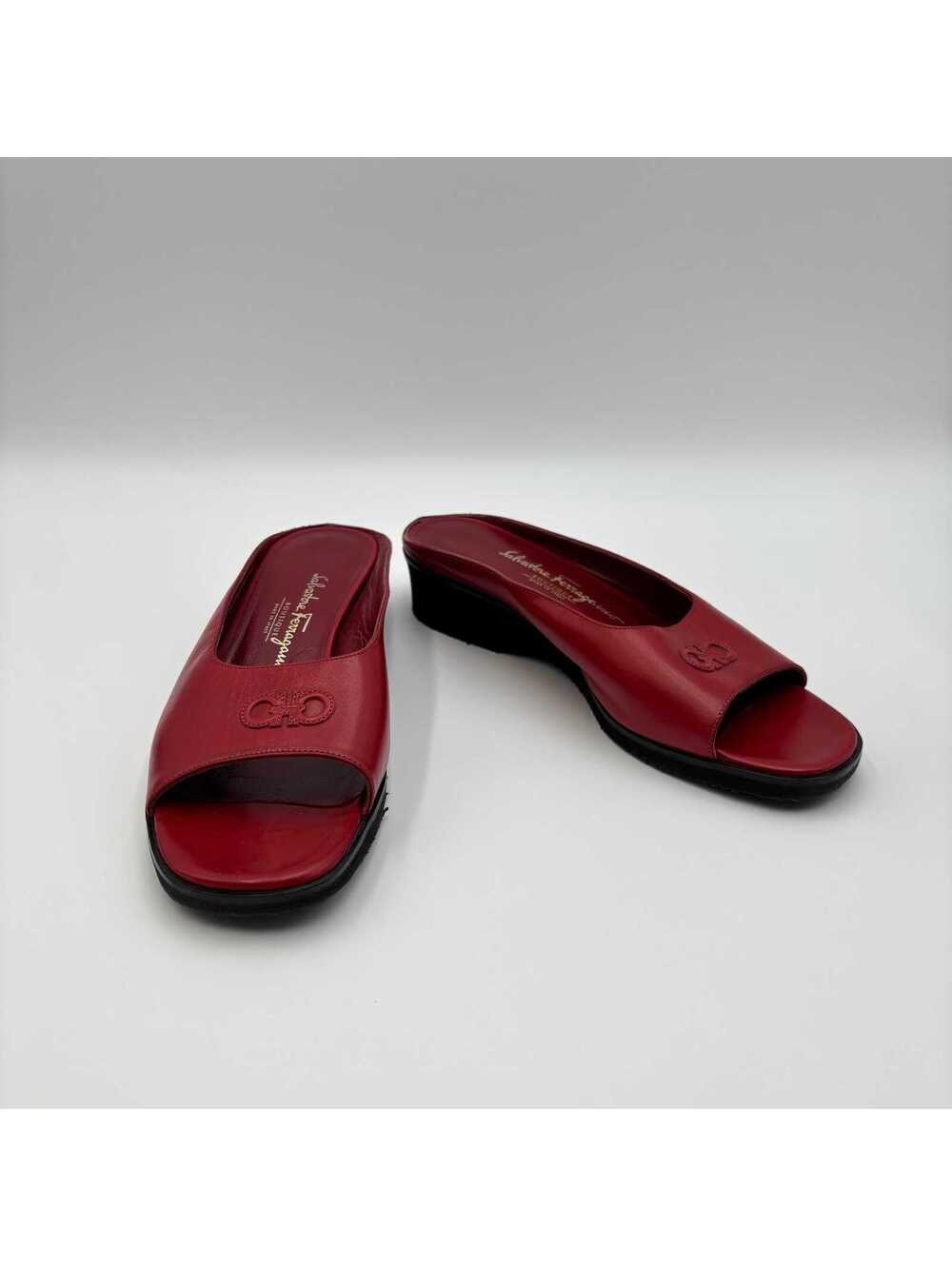 Salvatore Ferragamo Red Leather Wedge Slide Sandals – Size 37 - Picture 3 of 6